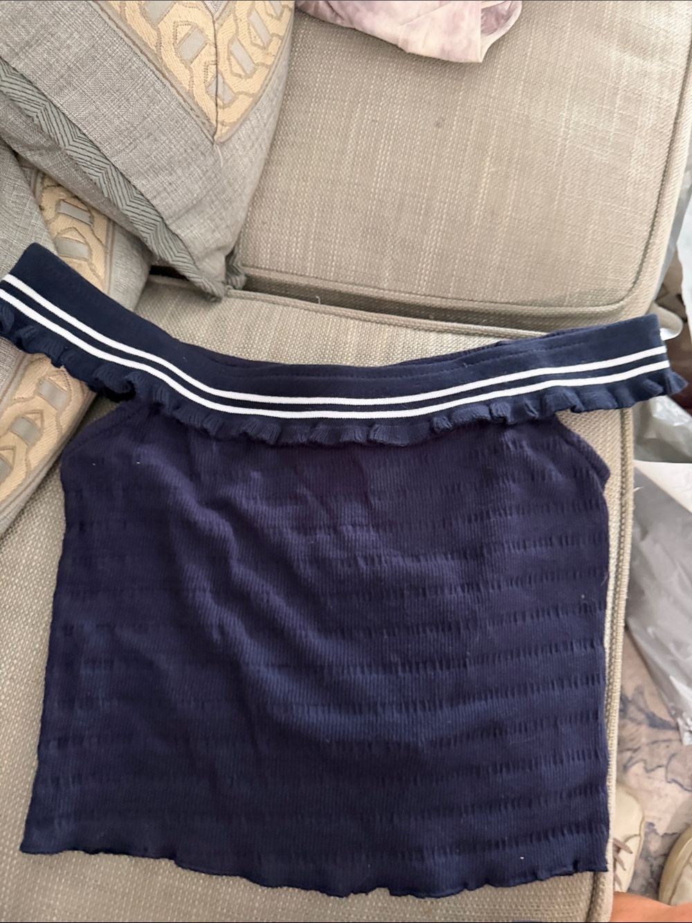 Storia Navy Blue Off-Shoulder Ribbed Camisole